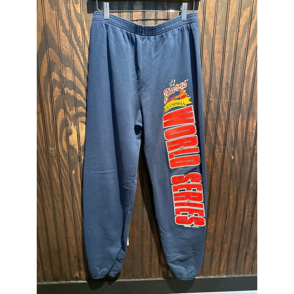 Vintage 1992 Atlanta Braves World Series Trench Sweatpants Navy Blue Mens Medium